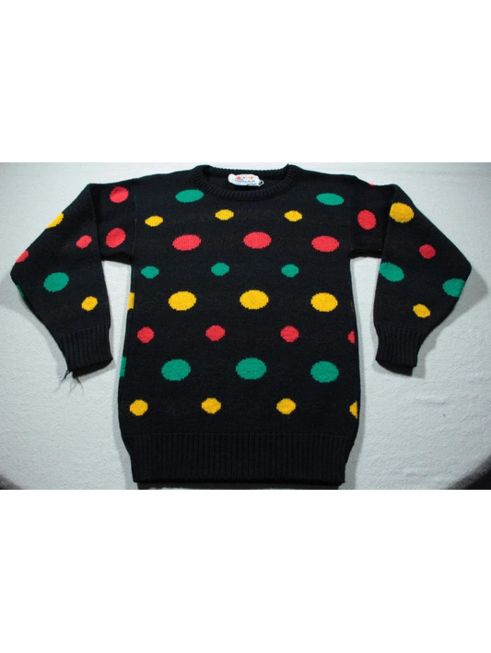 Vintage 80s Child's Play Sweater Youth Acrylic All Over Print Polka-Dot